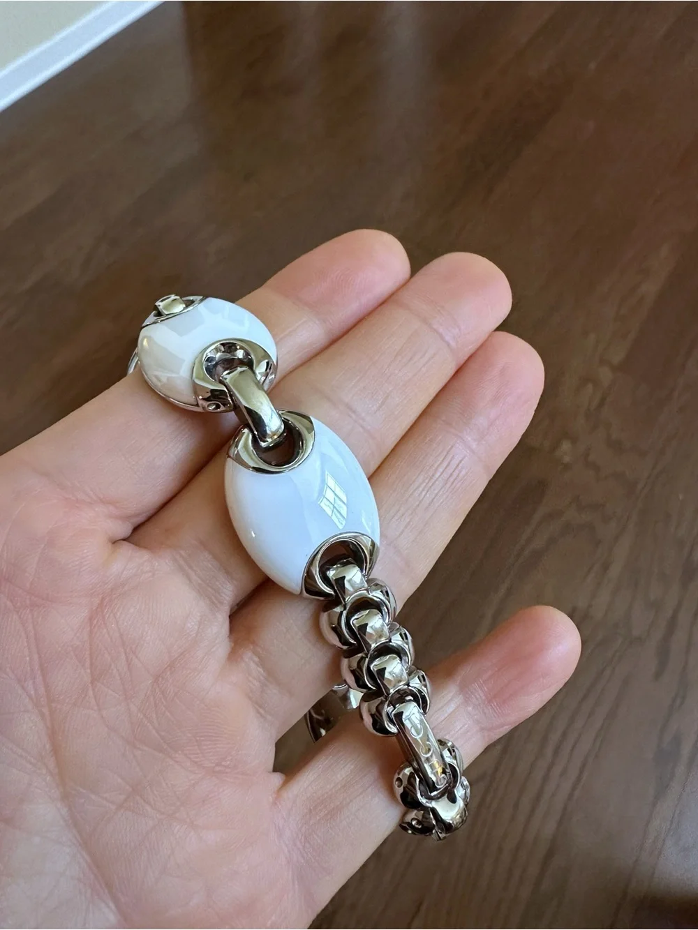 Gucci White Ceramic and Silver Women’s Link Bracelet Watch Excellent condition